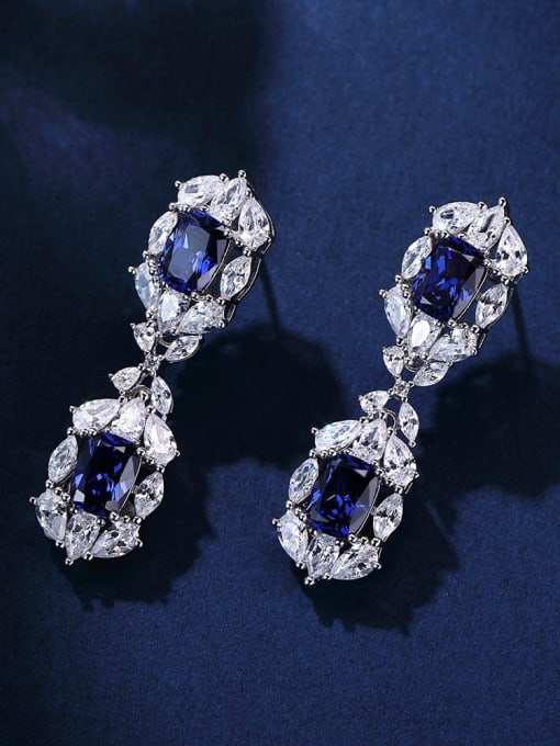 Blue [e 0481] 925 Sterling Silver High Carbon Diamond Blue Geometric Luxury Drop Earring
